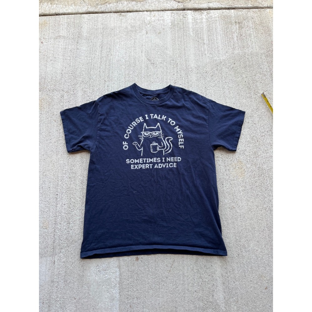 DOM Of Course I Talk To Myself Cat Expert Advice T-Shirt Navy Blue Large